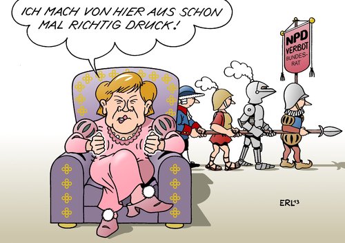 Cartoon: Merkel NPD-Verbot (medium) by Erl tagged npd,partei,rechtsextrem,rechtsextremismus,verbot,antrag,bundesverfassungsgericht,bundesrat,bundesregierung,zuschauer,bequemlichkeit,kampf,daumendrücken,npd,partei,rechtsextrem,rechtsextremismus,verbot,antrag,bundesverfassungsgericht,bundesrat,bundesregierung,zuschauer,bequemlichkeit,kampf,daumendrücken