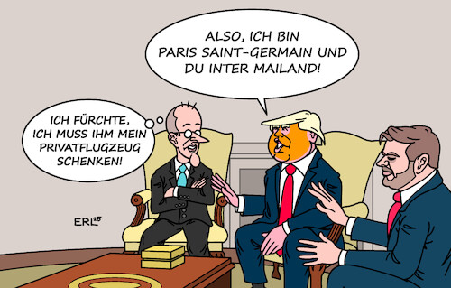 Cartoon: Merz bei Trump (medium) by Erl tagged politik,merz,trump,oval,office,erinnerung,selenskyj,demütigung,sport,champions,league,finale,paris,inter,mailand,karikatur,erl,politik,merz,trump,oval,office,erinnerung,selenskyj,demütigung,sport,champions,league,finale,paris,inter,mailand,karikatur,erl