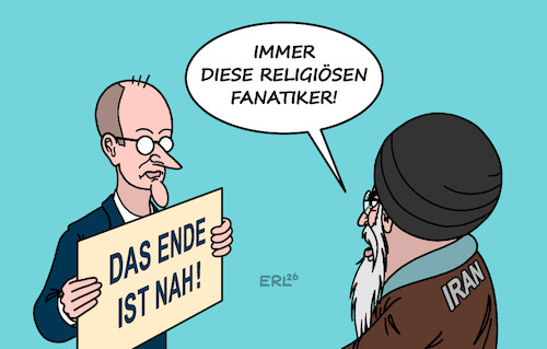 Cartoon: Merz zum Iran (medium) by Erl tagged politik,iran,proteste,regime,islamismus,religion,fanatismus,chamenei,bundeskanzler,merz,vorhersage,ende,karikatur,erl,politik,iran,proteste,regime,islamismus,religion,fanatismus,chamenei,bundeskanzler,merz,vorhersage,ende,karikatur,erl
