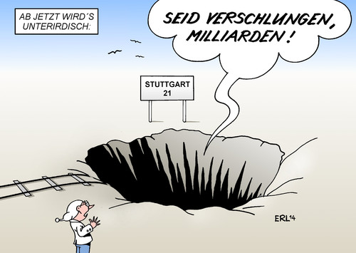 Cartoon: Milliarden (medium) by Erl tagged kosten,protest,unterirdisch,milliardenloch,milliarden,loch,probleme,mineralwasser,grundwasser,kostenexplosion,bahnhof,21,stuttgart,stuttgart,21,bahnhof,unterirdisch,protest,kosten,kostenexplosion,grundwasser,mineralwasser,probleme,loch,milliarden,milliardenloch