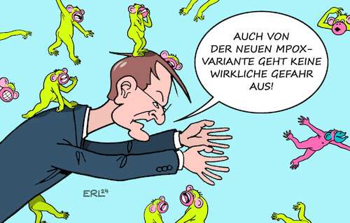 Cartoon: Mpox-Variante (medium) by Erl tagged politik,gesundheit,infektionskrankheit,mpox,affenpocken,variante,neu,deutschland,lauterbach,affen,karikatur,erl,politik,gesundheit,infektionskrankheit,mpox,affenpocken,variante,neu,deutschland,lauterbach,affen,karikatur,erl