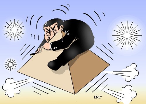 Cartoon: Mubarak (medium) by Erl tagged mubarak,ägypten,egypt,revolution,unruhen,protest,demonstration,rücktritt,ultimatum,macht,klammern,festhalten,pyramide,ägypten,mubarak,protest,aufstand,regierung,rücktritt