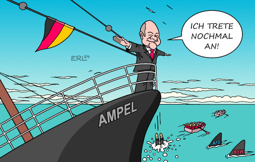 Cartoon: My Heart Will Go On (medium) by Erl tagged politik,ampel,umfragetief,bundeskanzler,olaf,scholz,erneut,kandidatur,titanic,afd,bsw,karikatur,erl,politik,ampel,umfragetief,bundeskanzler,olaf,scholz,erneut,kandidatur,titanic,afd,bsw,karikatur,erl