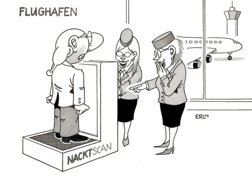 Cartoon: Neue Flugangst (medium) by Erl tagged terror,kontrolle,nacktscanner,klein,peinlich,flughafen,verkehr,fliegen,sicherheit,terrorismus,nackt,scanner