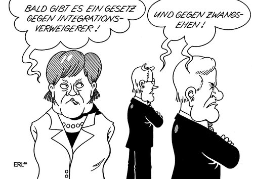 Cartoon: Neues Gesetz (medium) by Erl tagged gesetz,kabinett,regierung,koalition,cdu,csu,fdp,merkel,seehofer,westerwelle,integration,zwangsehe,zwangsheirat,scheinehe,verbot,gesetz,regierung,koalition,cdu,fdp,angela merkel,horst seehofer,guido westerwelle,integration,zwangsehe,zwangsheirat,scheinehe,verbot,verbote,ehe,angela,merkel,horst,seehofer,guido,westerwelle,justiz