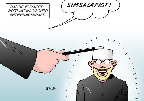 Cartoon: Neues Zauberwort (medium) by Erl tagged salafismus,salafist,salafisten,islam,islamismus,zulauf,jugendliche,männlich,deutschland,dschihad,is,syrien,irak,zauberwort,magisch,anziehungskraft,simsalabim,salafismus,salafist,salafisten,islam,islamismus,zulauf,jugendliche,männlich,deutschland,dschihad,is,syrien,irak,zauberwort,magisch,anziehungskraft,simsalabim