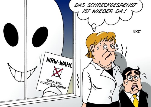 Cartoon: NRW-Wahl (medium) by Erl tagged rösler,philipp,vizekanzler,merkel,bundeskanzlerin,berlin,bund,neuwahlen,linke,fdp,cdu,oppsition,ablehnung,landtag,haushalt,grüne,spd,grün,rot,minderheitsregierung,regierung,westfalen,nordrhein,nrw,nrw,nordrhein westfalen,minderheitsregierung,grün,spd,grüne,landtag,cdu,fdp,linke,neuwahlen,nordrhein,westfalen