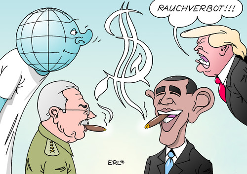 Cartoon: Obama auf Kuba (medium) by Erl tagged usa,kuba,besuch,präsident,barack,obama,raul,castro,annäherung,zigarren,feuer,rauch,hammer,und,sichel,kommunismus,dollar,dollarzeichen,kapitalismus,welt,erde,entspannung,kritik,wut,donald,trump,republikaner,karikatur,erl,usa,kuba,besuch,präsident,barack,obama,raul,castro,annäherung,zigarren,feuer,rauch,hammer,und,sichel,kommunismus,dollar,dollarzeichen,kapitalismus,welt,erde,entspannung,kritik,wut,donald,trump,republikaner,karikatur,erl