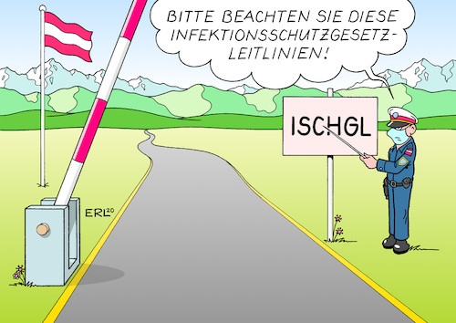 Cartoon: Österreich Grenzöffnung (medium) by Erl tagged politik,corona,virus,pandemie,covid19,kontaktverbot,grenzschließungen,lockerungen,österreich,grenze,öffnung,hotspot,ischgl,infektion,karikatur,erl,politik,corona,virus,pandemie,covid19,kontaktverbot,grenzschließungen,lockerungen,österreich,grenze,öffnung,hotspot,ischgl,infektion,karikatur,erl