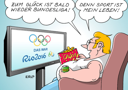 Cartoon: Olympia Ende (medium) by Erl tagged erl,karikatur,leben,start,bundesliga,fußball,übergewicht,bier,chips,sessel,zuschauer,fernsehen,abschluss,ende,2016,janeiro,de,rio,spiele,olympische,olympia,sport,sport,olympia,olympische,spiele,rio,de,janeiro,2016,ende,abschluss,fernsehen,zuschauer,sessel,chips,bier,übergewicht,fußball,bundesliga,start,leben,karikatur,erl