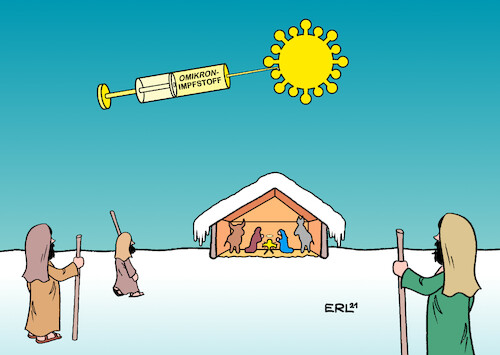 Cartoon: Omikron-Impfstoff (medium) by Erl tagged politik,corona,virus,pandemie,covid19,fünfte,welle,omikron,hoffnung,ankündigung,impfstoff,weihnachten,betlehem,stall,jesus,maria,josef,ochs,esel,stern,hirten,karikatur,erl,politik,corona,virus,pandemie,covid19,fünfte,welle,omikron,hoffnung,ankündigung,impfstoff,weihnachten,betlehem,stall,jesus,maria,josef,ochs,esel,stern,hirten,karikatur,erl