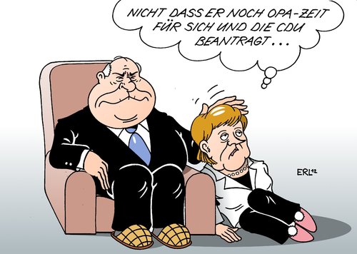 Cartoon: Opa-Zeit (medium) by Erl tagged cdu,helmut,kohl,altkanzler,spendenaffäre,bruch,versöhnung,partei,angela,merkel,bundeskanzlerin,einheit,großelternzeit,elternzeit,opazeit,erziehung,opa,cdu,helmut,kohl,altkanzler,spendenaffäre,bruch,versöhnung,partei,angela,merkel,bundeskanzlerin,einheit,großelternzeit,elternzeit,opazeit,erziehung,opa