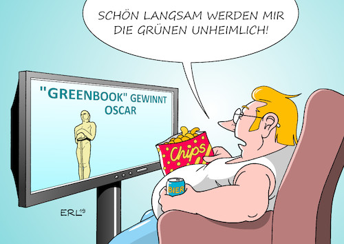 Cartoon: Oscar (medium) by Erl tagged politik,kultur,usa,oscar,verleihung,greenbook,bester,film,bündnis,90,die,grünen,rekord,mitglieder,parteibuch,umfragewerte,hoch,wähler,ökologie,umweltschutz,klimaschutz,karikatur,erl,politik,kultur,usa,oscar,verleihung,greenbook,bester,film,bündnis,90,die,grünen,rekord,mitglieder,parteibuch,umfragewerte,hoch,wähler,ökologie,umweltschutz,klimaschutz,karikatur,erl