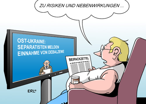 Cartoon: Ost-Ukraine (medium) by Erl tagged ukraine,konflikt,krie,ostukraine,separatisten,russland,waffenruhe,kessel,debalzewe,einnahme,medizin,tabletten,risiken,nebenwirkungen,beipackzettel,karikatur,erl,ukraine,konflikt,krie,ostukraine,separatisten,russland,waffenruhe,kessel,debalzewe,einnahme,medizin,tabletten,risiken,nebenwirkungen,beipackzettel