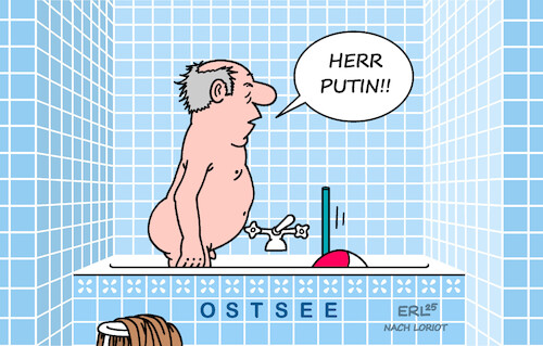 Cartoon: Ostsee (medium) by Erl tagged politik,ostsee,sabotage,seekabel,schattenflotte,russland,wladimir,putin,badewanne,loriot,karikatur,erl,politik,ostsee,sabotage,seekabel,schattenflotte,russland,wladimir,putin,badewanne,loriot,karikatur,erl