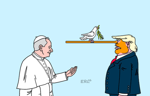 Cartoon: Päpstliche Botschaft (medium) by Erl tagged politik,religion,glaube,kirche,katholisch,papst,leo,xiv,botschaft,frieden,friedenstaube,nase,trump,pinocchio,lügen,krieg,gewalt,usa,vatikan,karikatur,erl,politik,religion,glaube,kirche,katholisch,papst,leo,xiv,botschaft,frieden,friedenstaube,nase,trump,pinocchio,lügen,krieg,gewalt,usa,vatikan,karikatur,erl