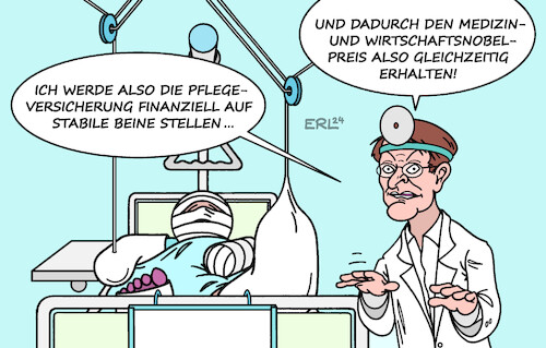 Cartoon: Pflegeversicherung (medium) by Erl tagged politik,gesundheit,pflege,pflegeversicherung,pleite,finanzen,lauterbach,nobelpreis,medizin,wirtschaft,karikatur,erl,politik,gesundheit,pflege,pflegeversicherung,pleite,finanzen,lauterbach,nobelpreis,medizin,wirtschaft,karikatur,erl