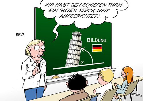 Cartoon: PISA-Studie (medium) by Erl tagged bildung,deutschland,pisa,studie,schule,schüler,mathematik,lesen,pisaschock,verbesserung,schiefer,turm,aufrichten,test,lehrerin,lehrer,bildung,deutschland,pisa,studie,schule,schüler,mathematik,lesen,pisaschock,verbesserung,schiefer,turm,aufrichten,test,lehrerin,lehrer