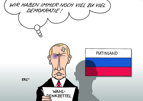 Cartoon: Putin (medium) by Erl tagged russland,wahl,duma,regierungspartei,partei,putin,medwedew,demokratie,mangel,abbau,diktatur,wahlfälschung,unterdrückung,opposition,meinungsfreiheit,pressefreiheit,russland,wahl,duma,regierungspartei,partei,putin,medwedew,demokratie,mangel,abbau,diktatur,wahlfälschung