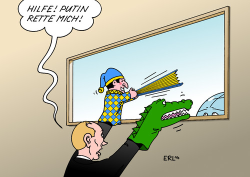 Cartoon: Putin (medium) by Erl tagged unruhen,krim,annexion,konflikt,russland,ukraine,ostukraine,putin,militär,hilfe,hilferuf,eingreifen,theater,kasperltheater,welt,ukraine,russland,konflikt,annexion,krim,unruhen,ostukraine,putin,militär,hilfe,hilferuf,eingreifen,theater,kasperltheater,welt