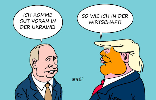 Cartoon: Putin und Trump (medium) by Erl tagged politik,angriff,überfall,krieg,putin,russland,ukraine,erfolglosigkeit,trump,usa,wirtschaft,karikatur,erl,politik,angriff,überfall,krieg,putin,russland,ukraine,erfolglosigkeit,trump,usa,wirtschaft,karikatur,erl