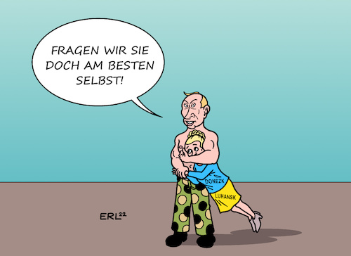 Cartoon: Referendum (medium) by Erl tagged politik,krieg,angriff,überfall,wladimir,putin,ukraine,separatisten,gebiete,donezk,luhansk,ankündigung,referendum,anschluss,russland,entscheidung,zwang,gewalt,karikatur,erl,politik,krieg,angriff,überfall,wladimir,putin,ukraine,separatisten,gebiete,donezk,luhansk,ankündigung,referendum,anschluss,russland,entscheidung,zwang,gewalt,karikatur,erl