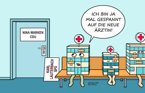 Cartoon: Reform der Reform (medium) by Erl tagged politik,medizin,gesundheit,wartezimmer,arzt,ärztin,klinik,krankenhaus,reform,gesundheitsminister,karl,lauterbach,spd,änderung,gesundheitsministerin,nina,warken,cdu,karikatur,erl,politik,medizin,gesundheit,wartezimmer,arzt,ärztin,klinik,krankenhaus,reform,gesundheitsminister,karl,lauterbach,spd,änderung,gesundheitsministerin,nina,warken,cdu,karikatur,erl