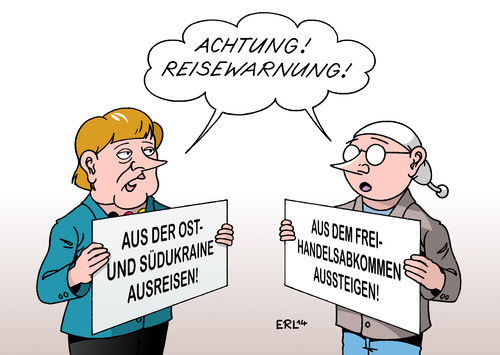 Cartoon: Reisewarnung (medium) by Erl tagged reisewarnung,ukraine,ostukraine,osten,süden,konflikt,bürgerkrieg,kiew,separatisten,prorussisch,russland,usa,eu,freihandelsabkommen,verbraucherschutz,verbraucher,nachteile,wirtschaft,vorteile,merkel,bürger,protest,ausreise,ausstieg,reisewarnung,ukraine,ostukraine,osten,süden,konflikt,bürgerkrieg,kiew,separatisten,prorussisch,russland,usa,eu,freihandelsabkommen,verbraucherschutz,verbraucher,nachteile,wirtschaft,vorteile,merkel,bürger,protest,ausreise,ausstieg