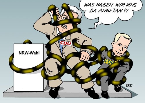 Cartoon: Röttgen und Lindner (medium) by Erl tagged wahl,neuwahl,nrw,nordrhein,westfalen,cdu,kandidat,bundesumweltminister,norbert,röttgen,fdp,christian,lindner,schwierig,mission,wahlurne,laokoon,wahl,neuwahl,nrw,cdu,röttgen,bundesumweltminister