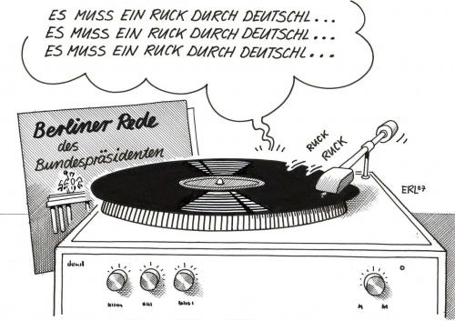 Cartoon: Ruck (medium) by Erl tagged bundespräsident,bundespräsident,roman,herzog,ruck,rede,deutschland,plattenspieler,sprung,platte,roman herzog,lp,vinyl