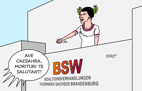 Cartoon: Sahras Daumen (medium) by Erl tagged politik,koalitionsverhandlungen,thüringen,sachsen,brandenburg,bündnis,sahra,wagenknecht,macht,karikatur,erl,politik,koalitionsverhandlungen,thüringen,sachsen,brandenburg,bündnis,sahra,wagenknecht,macht,karikatur,erl