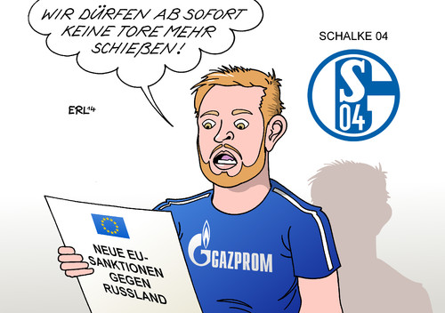 Cartoon: Sanktionen (medium) by Erl tagged eu,sanktionen,ukraine,krise,russland,gas,konzern,gasprom,sponsor,schalke,04,fußballverein,deutschland,tor,tore,eu,sanktionen,ukraine,krise,russland,gas,konzern,gasprom,sponsor,schalke,04,fußballverein,deutschland,tor,tore