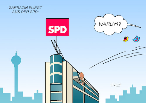 Cartoon: Sarrazin (medium) by Erl tagged politik,partei,spd,mitglied,thilo,sarrazin,autor,bücher,rechtspopulismus,islamfeindlichkeit,ausschluss,parteiausschluss,rauswurf,karikatur,erl,politik,partei,spd,mitglied,thilo,sarrazin,autor,bücher,rechtspopulismus,islamfeindlichkeit,ausschluss,parteiausschluss,rauswurf,karikatur,erl