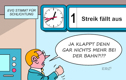 Cartoon: Schlichtung (medium) by Erl tagged politik,öffentlicher,verkehr,bahn,pannen,ausfälle,tarifverhandlungen,evg,drohung,streik,schlichtung,schlichterspruch,zustimmung,bahnfahrerin,bahnfahrer,kunde,kundin,karikatur,erl,politik,öffentlicher,verkehr,bahn,pannen,ausfälle,tarifverhandlungen,evg,drohung,streik,schlichtung,schlichterspruch,zustimmung,bahnfahrerin,bahnfahrer,kunde,kundin,karikatur,erl