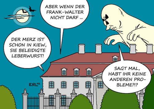 Cartoon: Schloss Meseberg (medium) by Erl tagged politik,bundesregierung,ampel,klausur,schloss,meseberg,krieg,wladimir,putin,russland,ukraine,streit,deutschland,ausladung,bundespräsident,frank,walter,steinmeier,bundeskanzler,olaf,scholz,spd,verweigerung,besuch,kiew,botschafter,beleidigte,leberwurst,oppositionsführer,friedrich,merz,cdu,zugfahrt,schlossgespenst,karikatur,erl,politik,bundesregierung,ampel,klausur,schloss,meseberg,krieg,wladimir,putin,russland,ukraine,streit,deutschland,ausladung,bundespräsident,frank,walter,steinmeier,bundeskanzler,olaf,scholz,spd,verweigerung,besuch,kiew,botschafter,beleidigte,leberwurst,oppositionsführer,friedrich,merz,cdu,zugfahrt,schlossgespenst,karikatur,erl