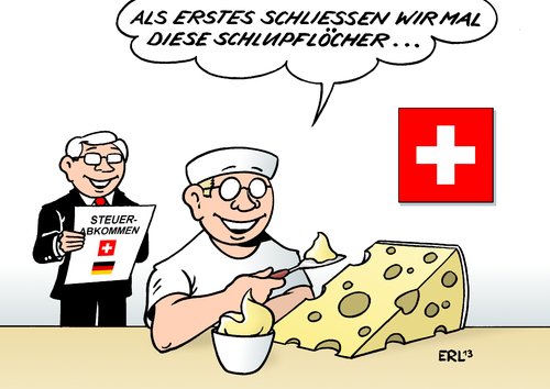Cartoon: Schweiz (medium) by Erl tagged steuerparadies,steuer,schweiz,steuerabkommen,gespräch,entgegenkommen,steuerhinterziehung,schwarzgeld,schlupfloch,käse,schweiz,steuer,steuerparadies
