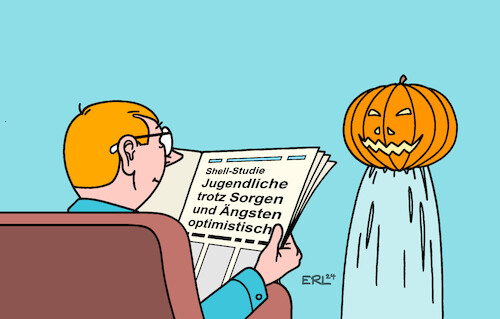 Cartoon: Shell-Jugendstudie (medium) by Erl tagged politik,shell,jugendstudie,befragung,jugendliche,ängste,sorgen,krieg,umwelt,klima,optimismus,halloween,karikatur,erl,politik,shell,jugendstudie,befragung,jugendliche,ängste,sorgen,krieg,umwelt,klima,optimismus,halloween,karikatur,erl