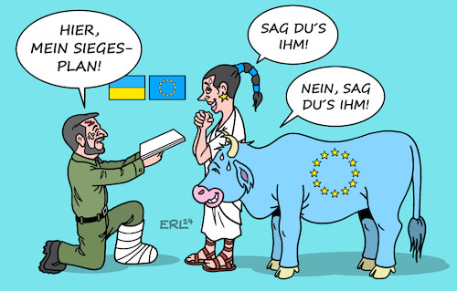 Cartoon: Siegesplan (medium) by Erl tagged politik,eu,gipfel,selenskyj,ukraine,siegesplan,utopie,europa,stier,karikatur,erl,politik,eu,gipfel,selenskyj,ukraine,siegesplan,utopie,europa,stier,karikatur,erl