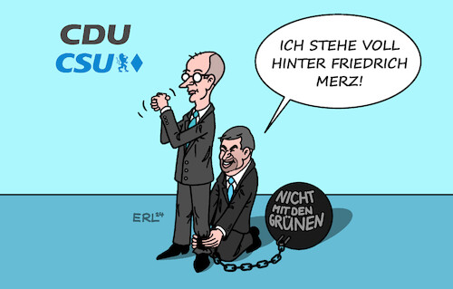 Cartoon: Söder solidarisch (medium) by Erl tagged politik,csu,parteitag,markus,söder,solidarität,friedrich,merz,cdu,belastung,fesseln,auschluss,koalition,grüne,karikatur,erl,politik,csu,parteitag,markus,söder,solidarität,friedrich,merz,cdu,belastung,fesseln,auschluss,koalition,grüne,karikatur,erl