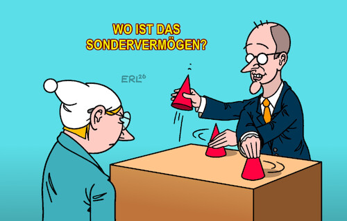 Cartoon: Sondervermögen (medium) by Erl tagged politik,regierung,cdu,csu,spd,kanzler,merz,sondervermögen,schulden,investitionen,zweckentfremdet,stopfen,haushaltslöcher,trick,hütchenspieler,karikatur,erl,politik,regierung,cdu,csu,spd,kanzler,merz,sondervermögen,schulden,investitionen,zweckentfremdet,stopfen,haushaltslöcher,trick,hütchenspieler,karikatur,erl
