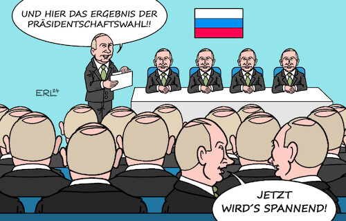 Cartoon: Spannung in Russland (medium) by Erl tagged politik,russland,wahl,präsident,diktator,wladimir,putin,ausschalten,verhaften,ermorden,opposition,abschaffung,meinungsfreiheit,pressefreiheit,gleichschaltung,medien,manipulation,wahlfälschung,ergebnis,feststehen,sieger,spannung,überraschung,autokratie,alleinherrschaft,karikatur,erl,politik,russland,wahl,präsident,diktator,wladimir,putin,ausschalten,verhaften,ermorden,opposition,abschaffung,meinungsfreiheit,pressefreiheit,gleichschaltung,medien,manipulation,wahlfälschung,ergebnis,feststehen,sieger,spannung,überraschung,autokratie,alleinherrschaft,karikatur,erl