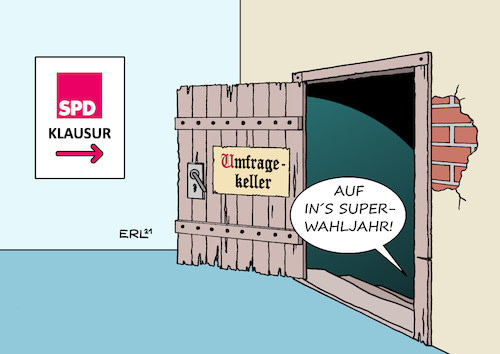 Cartoon: SPD-Klausur (medium) by Erl tagged politik,große,koalition,groko,regierung,partei,spd,umfragetief,profilierung,themen,bundestagswahl,wahl,wahljahr,superwahljahr,klausur,keller,aufbruch,karikatur,erl,politik,große,koalition,groko,regierung,partei,spd,umfragetief,profilierung,themen,bundestagswahl,wahl,wahljahr,superwahljahr,klausur,keller,aufbruch,karikatur,erl