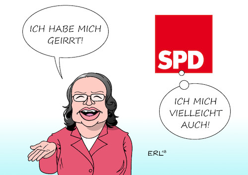 Cartoon: SPD-Vorsitzende (medium) by Erl tagged politik,maaßen,seehofer,merkel,nahles,irrtum,spd,vorsitzende,karikatur,erl,politik,maaßen,seehofer,merkel,nahles,irrtum,spd,vorsitzende,karikatur,erl