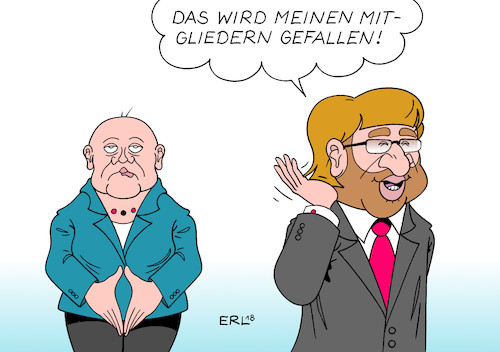 Cartoon: SPD (medium) by Erl tagged politik,bundestagswahl,regierungsbildung,regierung,große,koalition,groko,verteilung,ressorts,minister,posten,cdu,schwächung,csu,spd,stärkung,finanzministerium,arbeitsministerium,außenministerium,außenminister,martin,schulz,übergabe,parteivorsitz,andrea,nahles,bundeskanzlerin,angela,merkel,haare,frisur,gefallen,sozialdemokraten,jusos,basis,mitgliederbefragung,karikatur,erl,politik,bundestagswahl,regierungsbildung,regierung,große,koalition,groko,verteilung,ressorts,minister,posten,cdu,schwächung,csu,spd,stärkung,finanzministerium,arbeitsministerium,außenministerium,außenminister,martin,schulz,übergabe,parteivorsitz,andrea,nahles,bundeskanzlerin,angela,merkel,haare,frisur,gefallen,sozialdemokraten,jusos,basis,mitgliederbefragung,karikatur,erl