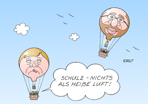 Cartoon: SPD vor Union (medium) by Erl tagged spd,kanzlerkandidat,martin,schulz,aufwind,höhenflug,umfragen,überholen,cdu,csu,union,bundeskanzlerin,angela,merkel,heiße,luft,inhalte,personen,sympathie,beliebtheit,karikatur,erl,spd,kanzlerkandidat,martin,schulz,aufwind,höhenflug,umfragen,überholen,cdu,csu,union,bundeskanzlerin,angela,merkel,heiße,luft,inhalte,personen,sympathie,beliebtheit,karikatur,erl