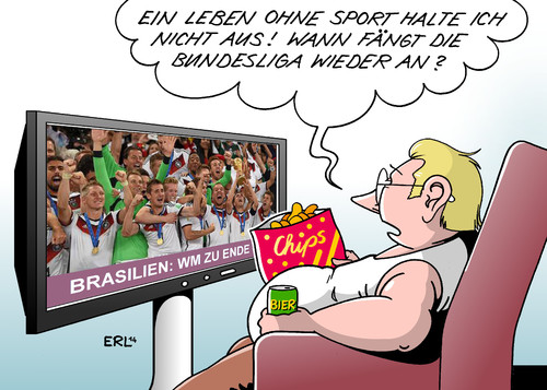 Cartoon: Sportler (medium) by Erl tagged ende,2014,brasilien,wm,weltmeisterschaft,fußball,zeitung,medien,fernsehen,sieg,finale,feiertag,feiern,fest,couch,wochen,deutschland,alltag,umstellung,gewöhnung,sport,bundesliga,fußball,weltmeisterschaft,wm,brasilien,2014,ende,fernsehen,medien,zeitung,wochen,couch,fest,feiern,feiertag,finale,sieg,deutschland,alltag,umstellung,gewöhnung,sport,bundesliga