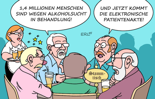 Cartoon: Stammtisch (medium) by Erl tagged politik,gesundheit,deutschland,einführung,elektronische,patientenakte,daten,alkoholsucht,stammtisch,karikatur,erl,politik,gesundheit,deutschland,einführung,elektronische,patientenakte,daten,alkoholsucht,stammtisch,karikatur,erl