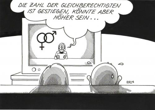 Cartoon: Statistik (medium) by Erl tagged gleichberechtigung,fernsehen,programm,tv,nachrichten,news,nachrichtensprecher,frau,mann,parteiisch,geschlechter,gerechtigkeit,gleichberechtigung,emanzipation,quote,rate,statistik,gefahr,verhältnisse,gesellschaft,macht