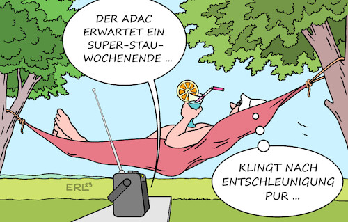 Cartoon: Stau (medium) by Erl tagged politik,urlaub,ferien,reise,auto,verkehr,adac,stau,entschleunigung,entspannung,hängematte,garten,natur,sommer,cocktail,karikatur,erl,politik,urlaub,ferien,reise,auto,verkehr,adac,stau,entschleunigung,entspannung,hängematte,garten,natur,sommer,cocktail,karikatur,erl