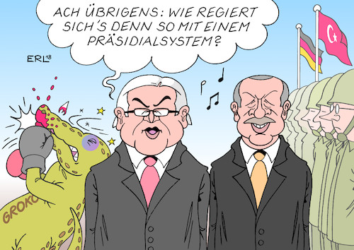 Cartoon: Steinmeier und Erdogan (medium) by Erl tagged politik,türkei,präsident,erdogan,präsidialsystem,autokratie,beschneidung,demokratie,grundrechte,meinungsfreiheit,pressefreiheit,verhaftungen,gefängnis,journalisten,menschenrechtler,deutsche,deutschtürken,besuch,deutschland,bundespräsident,frank,walter,steinmeier,groko,cdu,csu,spd,streit,karikatur,erl,politik,türkei,präsident,erdogan,präsidialsystem,autokratie,beschneidung,demokratie,grundrechte,meinungsfreiheit,pressefreiheit,verhaftungen,gefängnis,journalisten,menschenrechtler,deutsche,deutschtürken,besuch,deutschland,bundespräsident,frank,walter,steinmeier,groko,cdu,csu,spd,streit,karikatur,erl